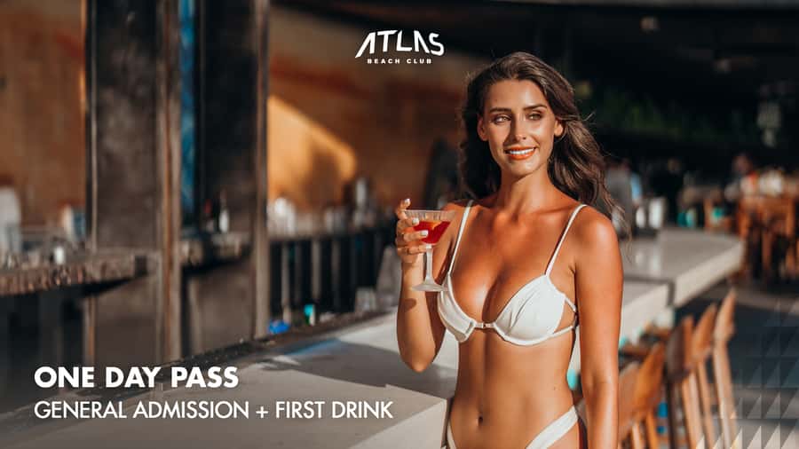 Atlas Beach Club Bali: One Day Pass / F&B Credit Voucher - Pool time at Atlas: Infinity pool, sliding pool, and pool bar reality